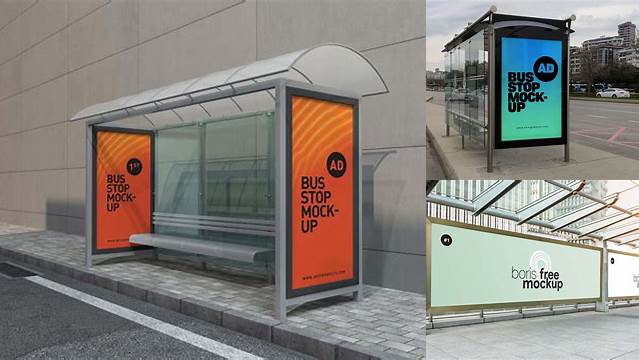 9893+ Bus Stop PSD Mockup Side View Easy-to-Edit PSD