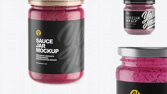 9893+ Glass Jar With Beet Sauce PSD Mockup Exclusive Layered PSD Mockup