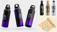 9897+ Bottle in Metallic Paper Wrap PSD Mockup Professional Design PSD