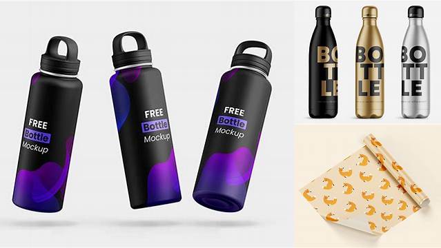 9897+ Bottle in Metallic Paper Wrap PSD Mockup Professional Design PSD