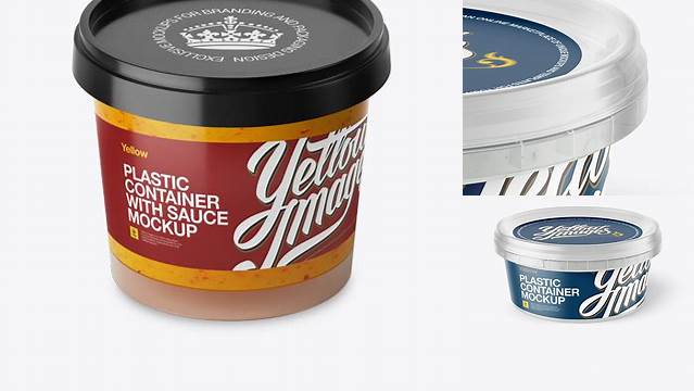 9897+ Glossy Plastic Container With Sauce PSD Mockup High-Angle Shot Best for Showcase