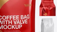 9898+ Glossy Coffee Bag with Valve PSD Mockup Half Side View Smart Editable Design Mockup