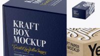 9898+ Glossy Kraft Box PSD Mockup Half Side View High-Angle Shot Digital Photoshop Free Mockup