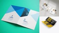 9901+ A4 Folded Brochure PSD Mockup Half Side View High-Angle Shot Download Professional PSD