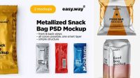 9901+ Metallic Snack Bag PSD Mockup Back View Fully Layered PSD Freebie