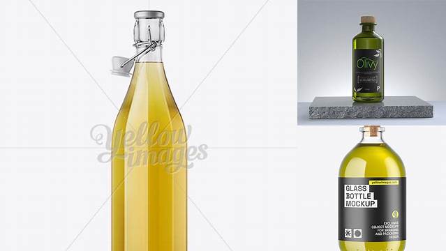 991+ Clear Glass Olive Oil Bottle With Clamp Lid PSD Mockup Advanced Editable PSD