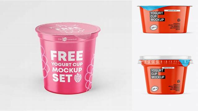 9913+ Glossy Yogurt Cup PSD Mockup Half Side View Smart Layer Mockup Free