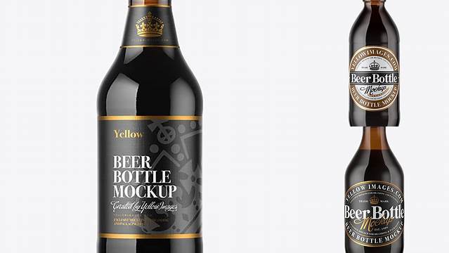 9919+ Amber Glass Bottle With Stout Beer PSD Mockup Exclusive Editable PSD File