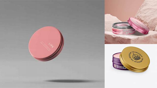 992+ Matte Lip Balm Tin With Matte Box PSD Mockup Halfside View Stylish PSD for Free