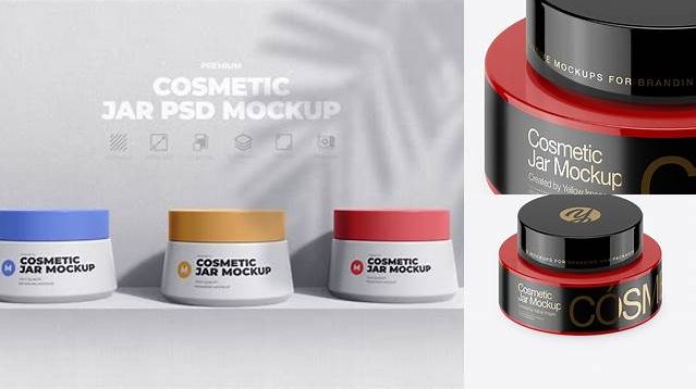 9925+ 50ml Glossy Plastic Cosmetic Jar PSD Mockup High-Angle Shot Free Download Design Mockup