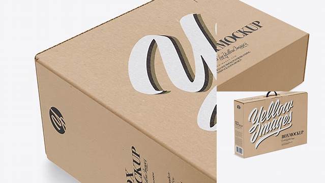 9925+ Kraft Carton Box PSD Mockup Half Side View high-angle shot Professional Photoshop Design Freebie