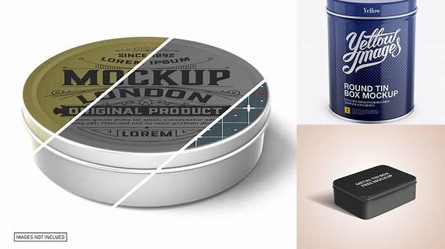 9925+ Round Tin Box PSD Mockup Up Front View High-Angle Shot Photoshop PSD Free for Designers