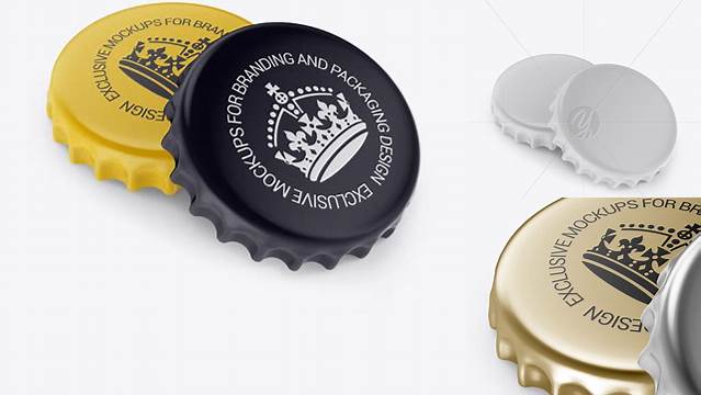 9928+ Two Matte Bottle Caps PSD Mockup Half Side View High-Angle Shot Premium Free Graphic Resource