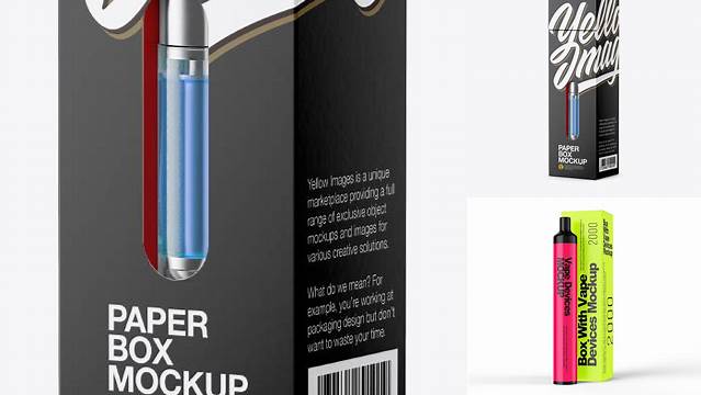 9929+ Box with Vape Cartrige PSD Mockup Download Customizable PSD