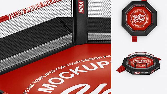 9936+ MMA Octagon Cage PSD Mockup Top View Smart Design Template Free