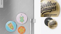 9948+ Metallic Round Fridge Magnet PSD Mockup Front & Back Views Creative Free Photoshop Template