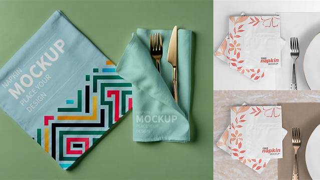 995+ Napkins PSD Mockup Top View Smart Object Free Photoshop File