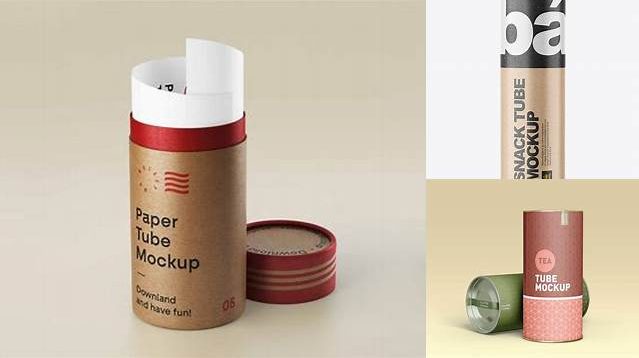 9950+ Textured Kraft Tube PSD Mockup Front View High-Quality Creative PSD