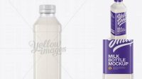 9955+ Clear PET Milk Bottle PSD Mockup Half Side View High-Angle Shot Creative Free PSD Graphic Design