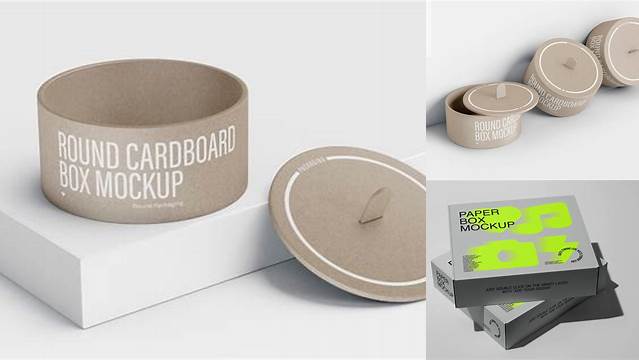 9962+ Round Paper Box PSD Mockup 3/4 View Include TIFF