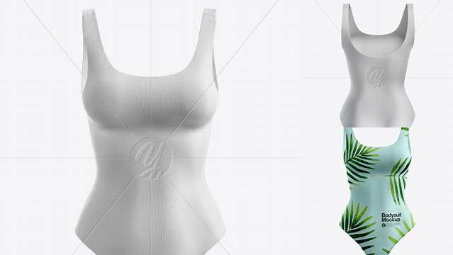 9964+ Women's Bodysuit PSD Mockup Front View Smart Object PSD Template