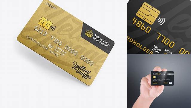 9965+ Credit Card PSD Mockup Half Turned View High-Angle Shot Smart Object Free Photoshop File