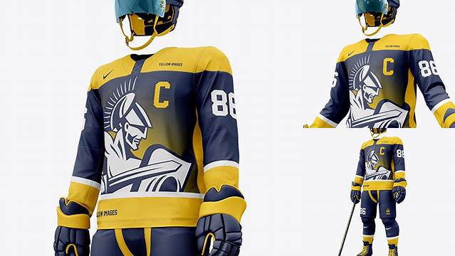 9966+ Men’s Full Ice Hockey Kit PSD Mockup Half Side View Easy-to-Edit PSD