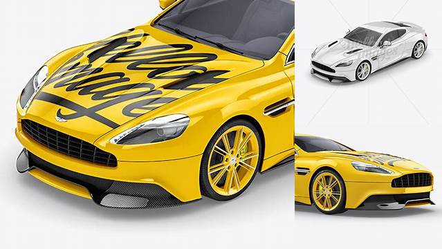 9969+ Aston Martin Vanquish PSD Mockup Half side view High-Angle Shot Editable Design PSD File