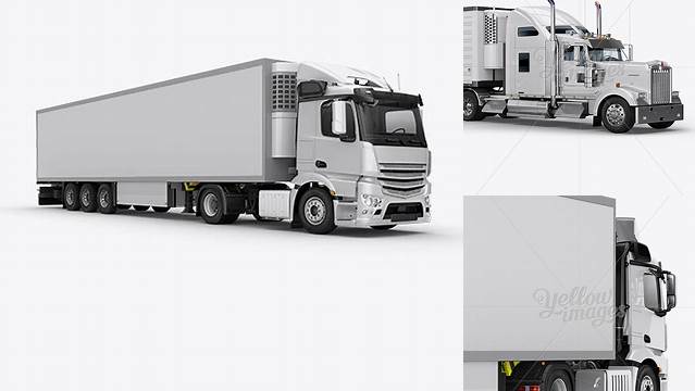 9969+ Refrigerator Truck HQ PSD Mockup Half Side View Download Professional PSD