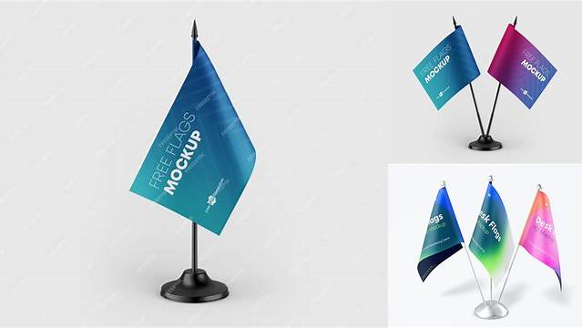 997+ Glossy Desk Flags PSD Mockup Modern and Unique Freebie PSD