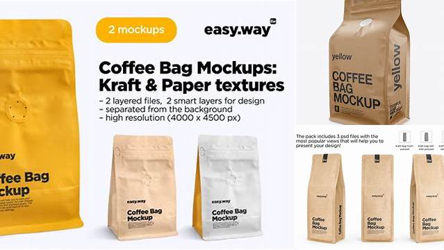 9976+ 500g Kraft Coffee Bag PSD Mockup Half Side View Customizable Design Files