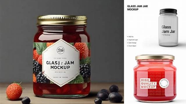 9977+ Glass Jar with Cherry Jam PSD Mockup Advanced Editable PSD