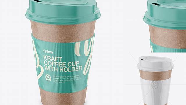 9978+ Kraft Coffee Cup With Holder – Front View High Angle Shot Exclusive and Stylish Design PSD