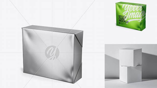 9983+ Metallic Stock Cube PSD Mockup Half Side View High Angle Shot Fully Layered Free Photoshop File