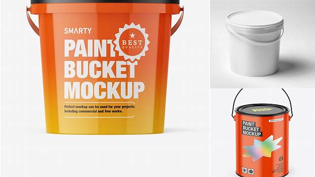 9994+ Glossy Paint Bucket PSD Mockup High-Angle Shot Fully Customizable Mockup PSD Free