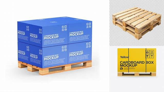 9995+ Wooden Pallet With Carton Box PSD Mockup Front View Elegant and Versatile PSD Resource